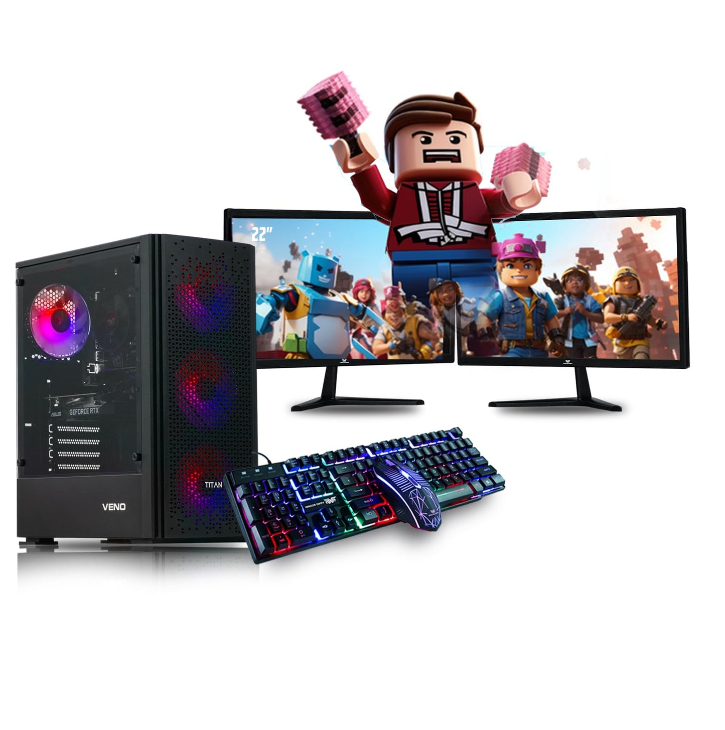 Veno Scorp Gaming PC Dual 24" Monitor Bundle