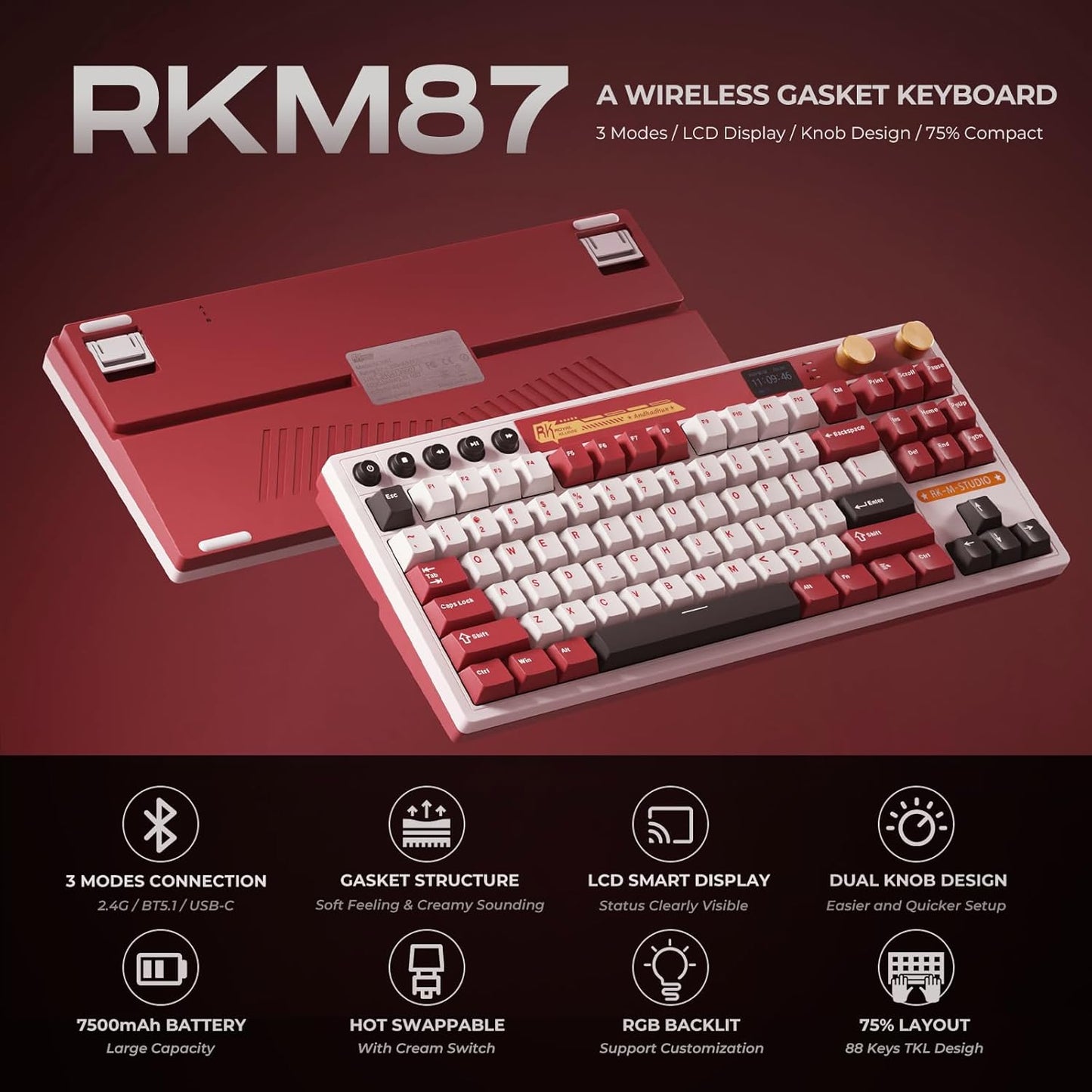 RK ROYAL KLUDGE M87 Mechanical Keyboard Wireless